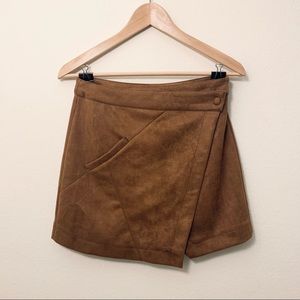William Barry Faux Suede Wrap Mini Skirt